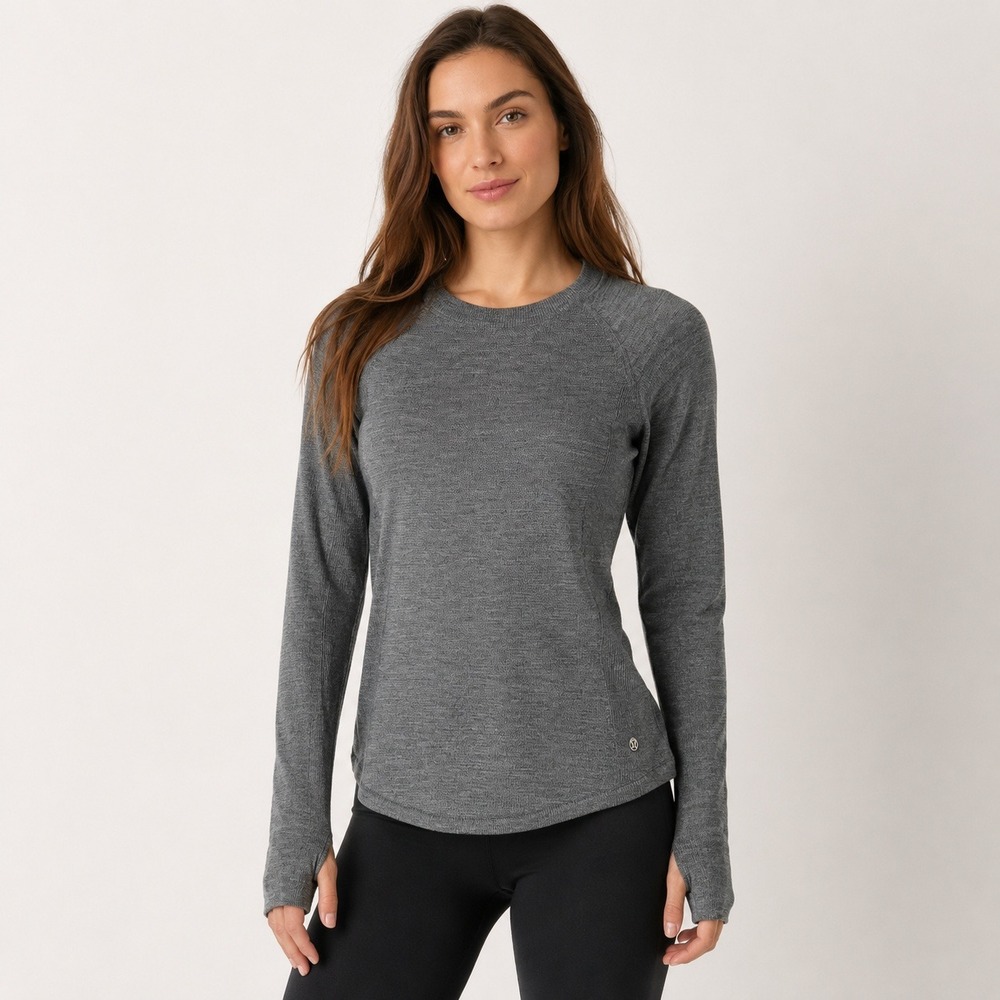 Lululemon 100% Merino Wool Long Sleeve Grey Thumbhole Top Size‎ 2